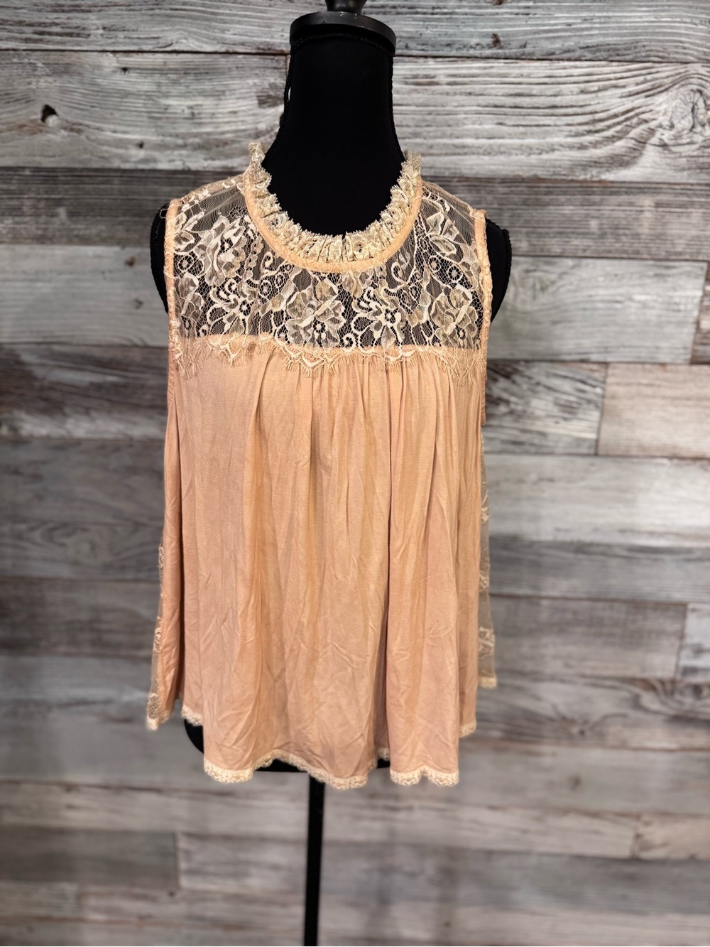 POL Lace Open Back Yoke Sleeveless Tank - Peach
